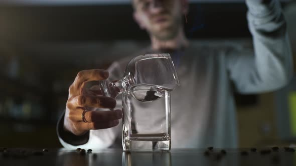 Bartender Pours Cinnamon Powder To the Flame of Sambuca Cocktail, Flaming Cocktail, Alcohol Drink