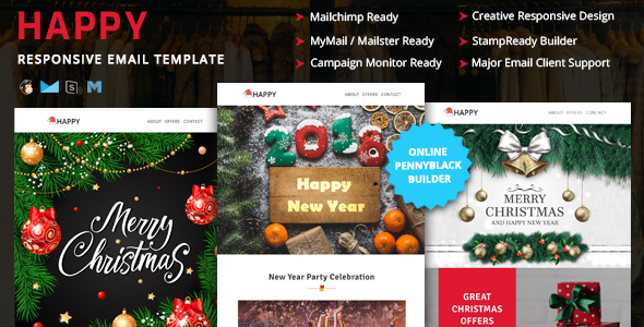 Happy - Responsive Christmas & New Year Email Templates with Stampready Builder Access