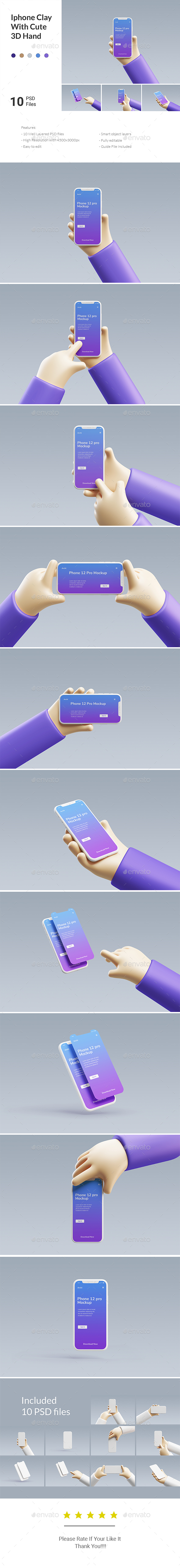 SmartPhone Mockup With Cute 3D Hand