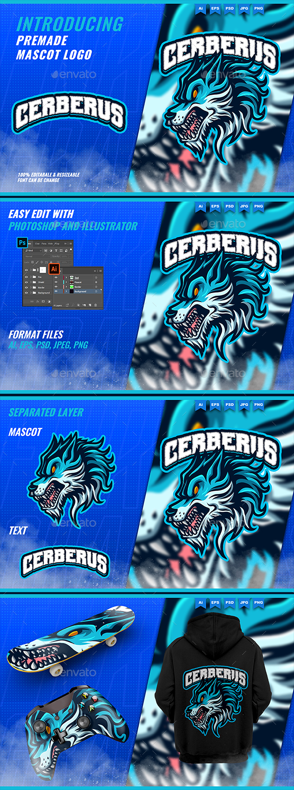 Cerberus Wolf Hellhound - Mascot Esport Logo Template