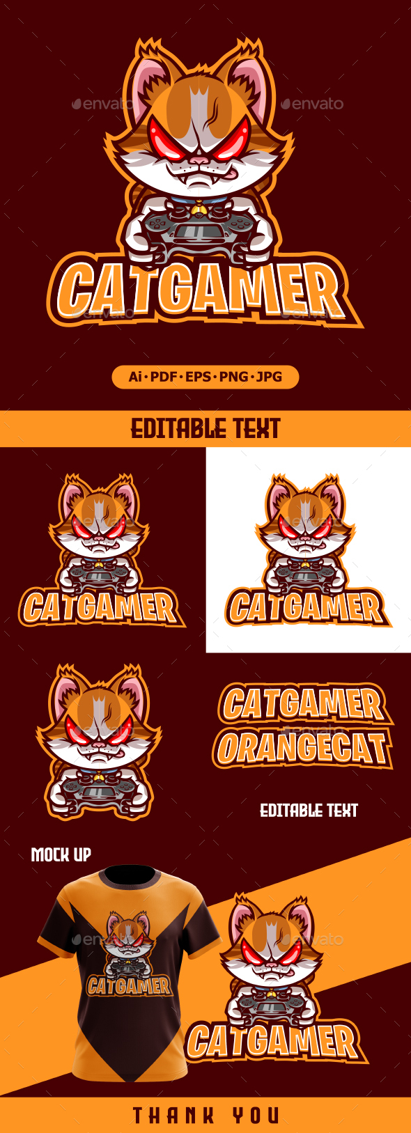 Cat Gamer Mascot Logo Illustration