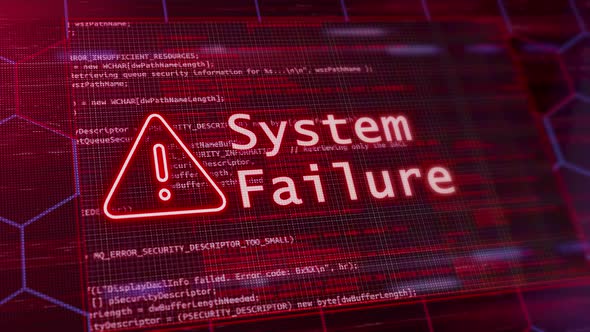 System Failure hacked, warning alert message screen. hacking attack.