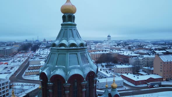 Helsinki Skyline Winter View Behind Uspenski Cathedral