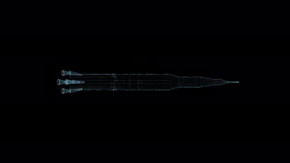 3D Seamless Loop Rocket Hologram Wireframe