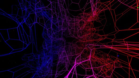 Vj Loop Fly Through 3d Space with Complex Net Structure Neon Light