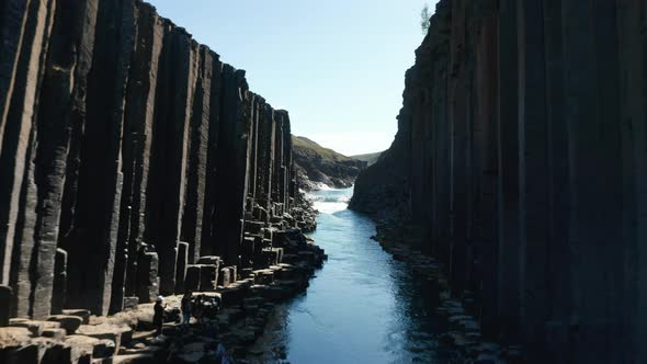 Aerial View of Jokulsa River in Vatnajokull National Park Streaming Through Basalt Columns