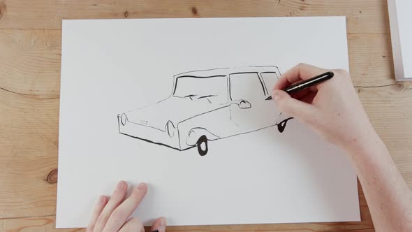 Timelapse of artist drawing a car