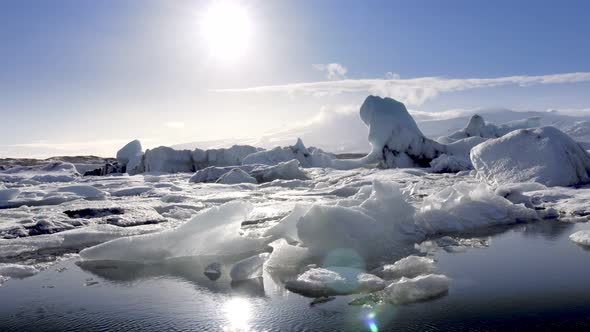 Icebergs Moving in Jokulsarlon Ice Lagoon Iceland. Global Warming