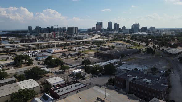 drone viewing into the cit of Tampa Bay, Florida