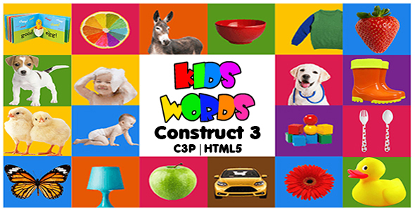 Kids Words Educational App (Construct3 | C3P | HTML5) Kids Learning Game