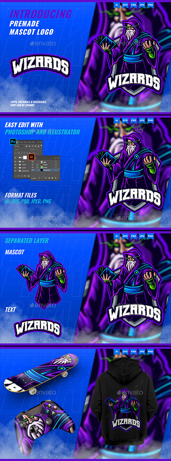 Dark Wizard Magician - Mascot Esport Logo Template