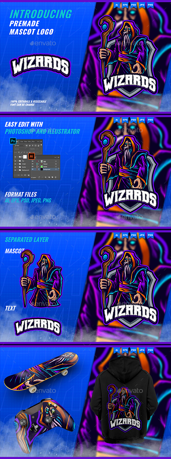 Wizard Magician - Mascot Esport Logo Template