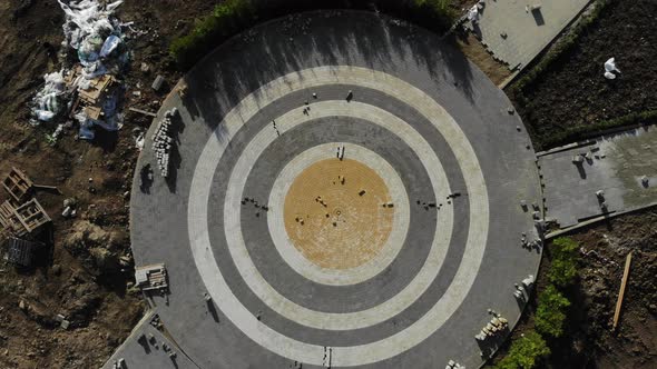 Fountain from the air. Aerial view of the fountain.