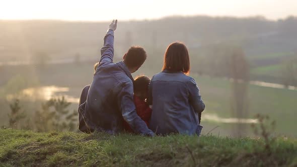 Happy family on picnic, young happy family with children