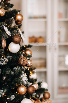クリスマスツリーのクローズアップ。大晦日、雪に覆われたクリスマスツリーが飾られました / Photodune, Misc