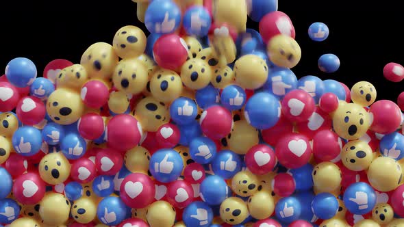 4K 3D Like + Heart + Wow Social Media Reactions