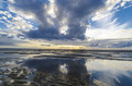 Clouds reflections in the still ocean from the beach, Bay of Saint Michel in Normandy - PhotoDune Item for Sale