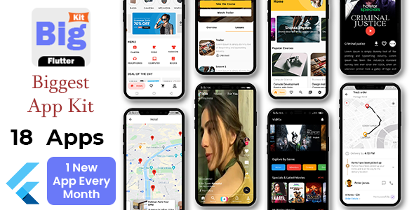 BigKit - Biggest Flutter App Template Kit - 18 Apps (Add 1 App Every Month)