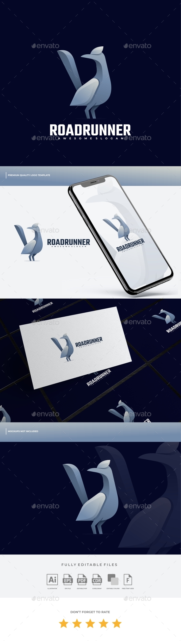 Roadrunner Bird Gradient Logo Template
