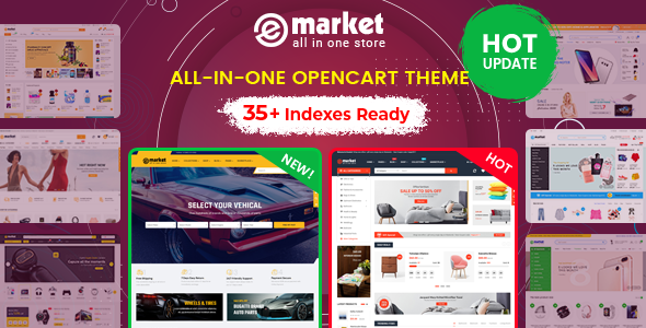 eMarket - uniwersalny motyw MarketPlace OpenCart 3 (w zestawie ponad 25 stron domowych i układów mobilnych)