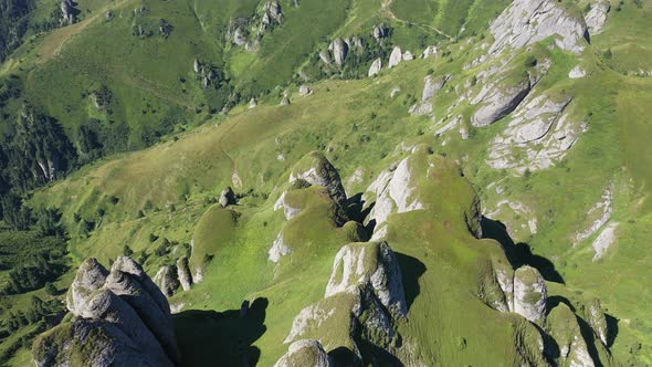 Flying Over the Carpathians. Aerial View of Mountain Ridge in the Ciucas Mountains, Romania