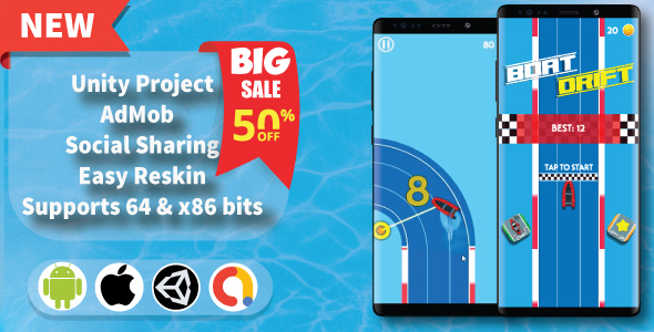 Boat Drift - Unity Game Template + Unity Ads + Admob