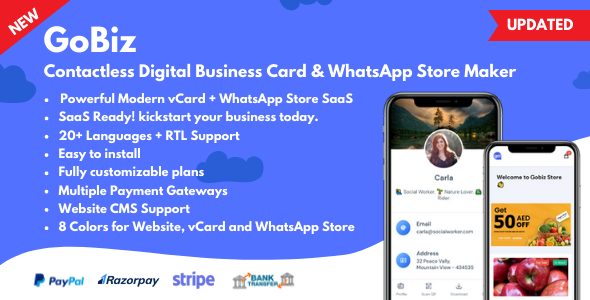 GoBiz - Digital Business Card + WhatsApp Store Maker | SaaS | vCard Builder