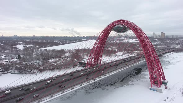 Zhivopisniy bridge, Moscow, Russia. Aerial