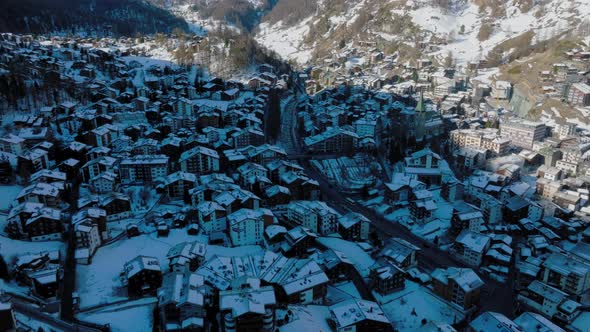 Aerial View on Zermatt Valley and Matterhorn Peak in the Morning