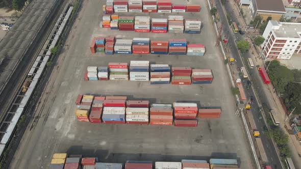 Hundreds of containers wait to be transported at the railyard in Old Dhaka Bangladesh.