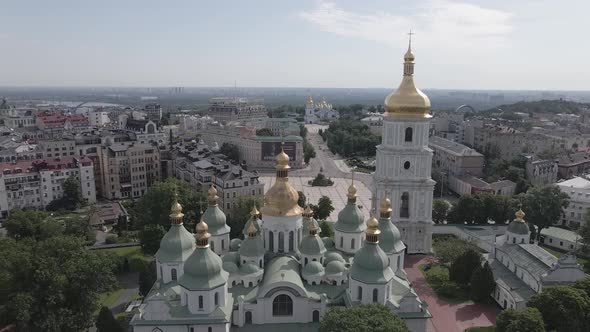 Kyiv. Ukraine: Saint Sophia's Cathedral in Kyiv. Aerial View, Flat, Gray
