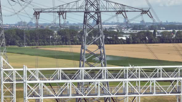 Pylons at a High Voltage Three Phase Electrical Substation