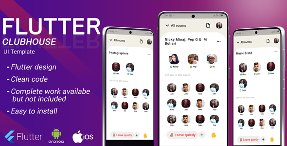 CLUBHOUSE | FLUTTER ANDROID , IOS AND WEB TEMPLATE UI / UX