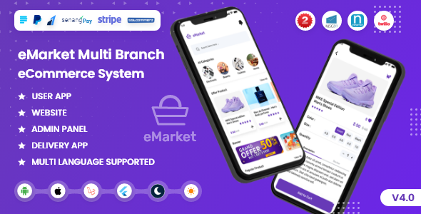 eMarket single vendor eCommerce cms (Mobile App, Web, Admin Panel and Delivery boy app) V4.0