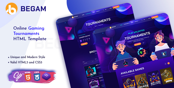 Begam – Online Gaming Tournaments HTML Template