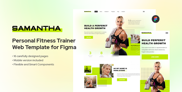 Samantha - Personal Fitness Trainer Template for Figma