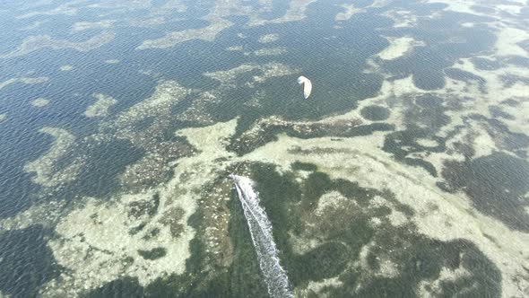 Kitesurfing Near the Shore of Zanzibar Tanzania