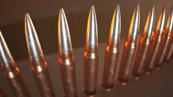 Animation of bullets standing one by one on the production line. Loopable. 4KHD