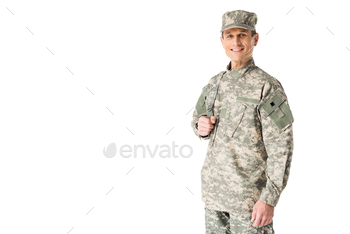 Young army soldier looking at camera isolated on white / Photodune, Misc