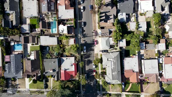 Aerial Top View Above a Small Neighborhood in Central Los Angeles