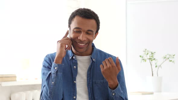 Talking on Phone, Young Afro-American Man Portrait