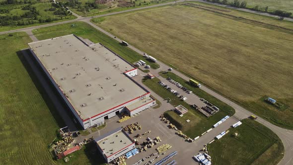 Large logistics park with warehouse, loading hub in industrial zone and technology park