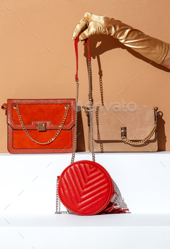 g Clutch bags. Sale, shopping, choice, trendy brown beige colours. Ideal concept for fashion bloggers.