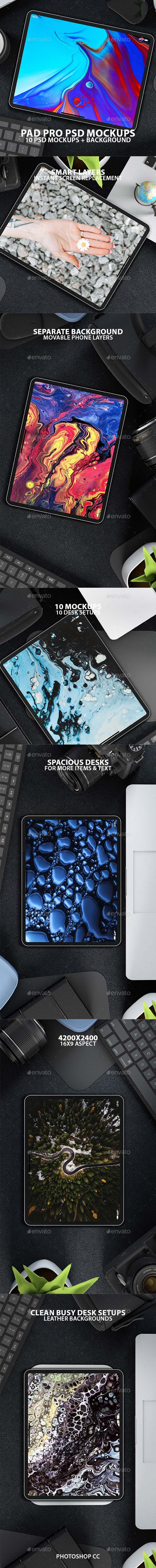 iPad Pro Smart Tablet PSD Mock-ups with Backgrounds