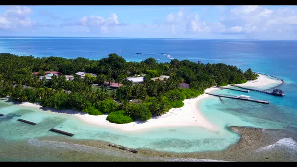Aerial above nature of luxury coastline beach break by blue sea with white sand background of a dayo