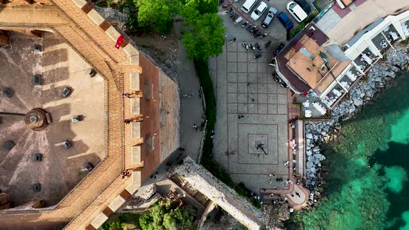 Red Tower in Alanya aerial view 4 K