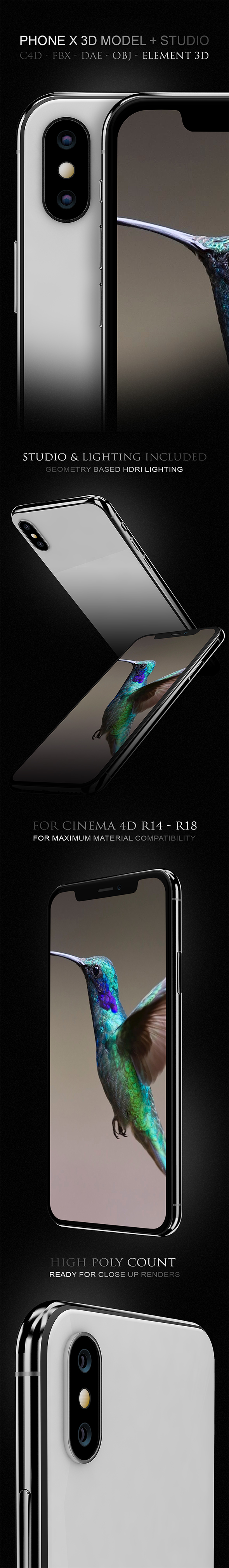 iPhone X 3D Model for Cinema 4D & Element 3D