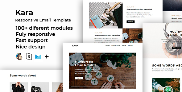 Kara - ponad 100 responsywnych modułów + pliki kompatybilne z StampReady, MailChimp i CampaignMonitor