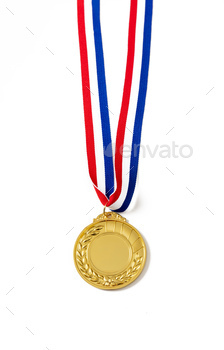 Gold medal. Champion trophy award and ribbon. Prize in sport for winner isolated on white background / Photodune, Misc