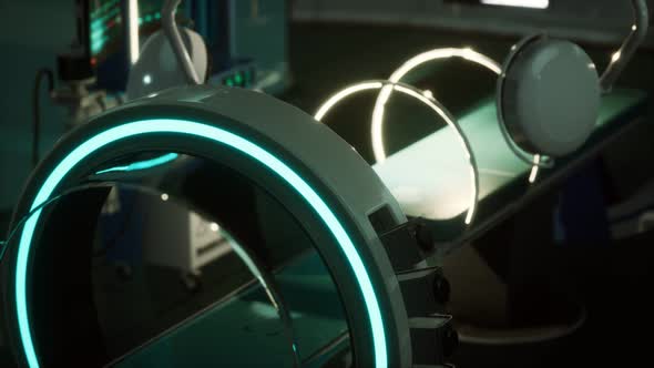 Futuristic Sci Fi MRI Scanner Medical Equipments in Hospital alt